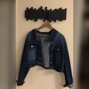 3X cropped denim jacket